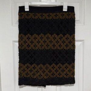 LOFT black and brown/gold floral pattern skirt